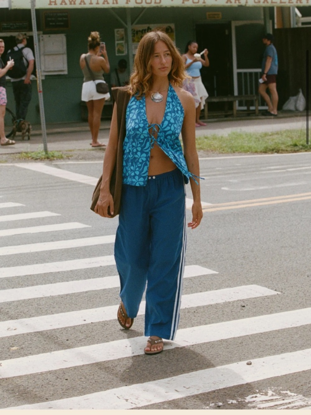 Wide-Leg Track Pants with Side Stripes - Blue